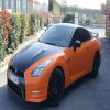 total covering rouen nissan gtr orange brillant, carbon noir, jantes noir mat, vitre teintée
